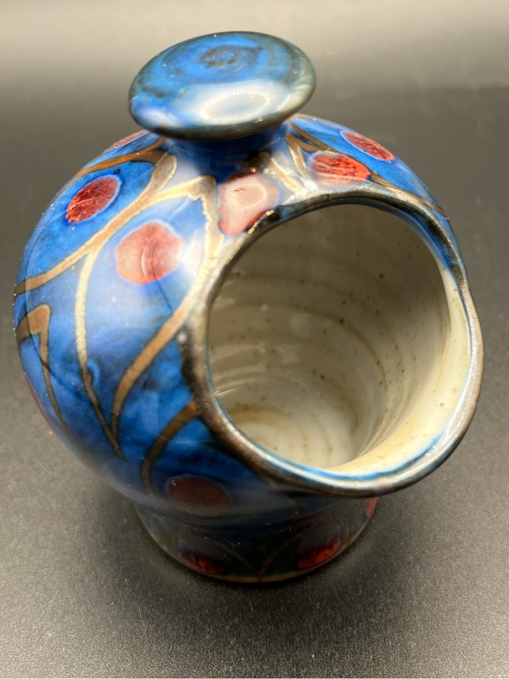 🏴󠁧󠁢󠁥󠁮󠁧󠁿 Robert Goldsmith Selborne Pottery Ceramic Salt Pig Blue & Gold Lustre
